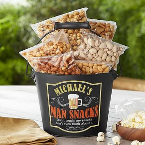 man snacks bucket